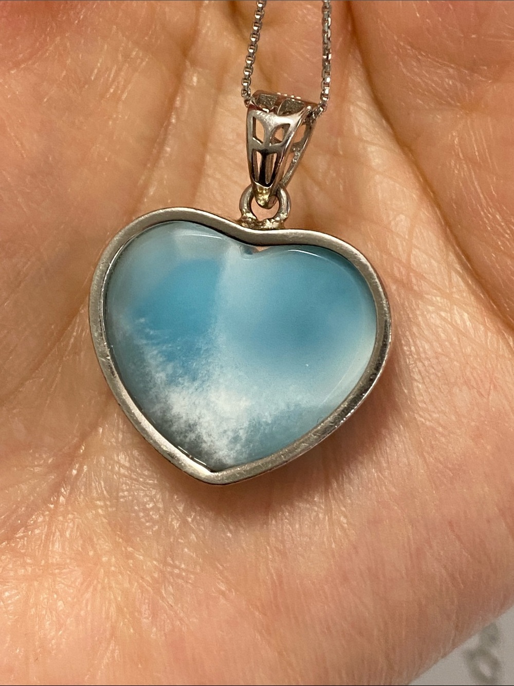 High Quality AAA Natural Larimar Heart Silver Pendant Necklace - Picture 2 of 7